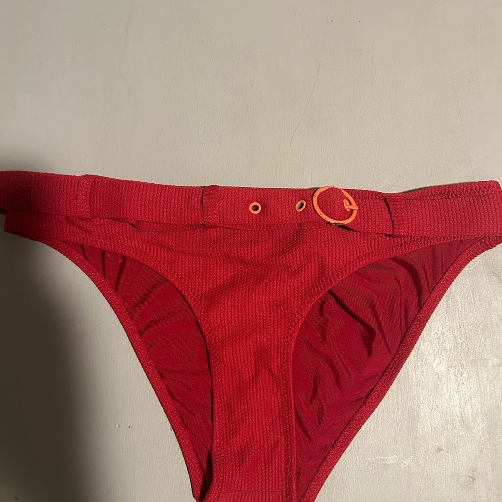Solid & striped Red Swim Bottom with belt